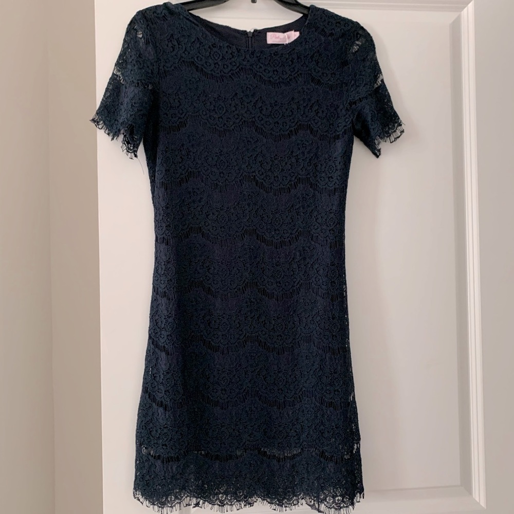 Blue lace fitted dress
